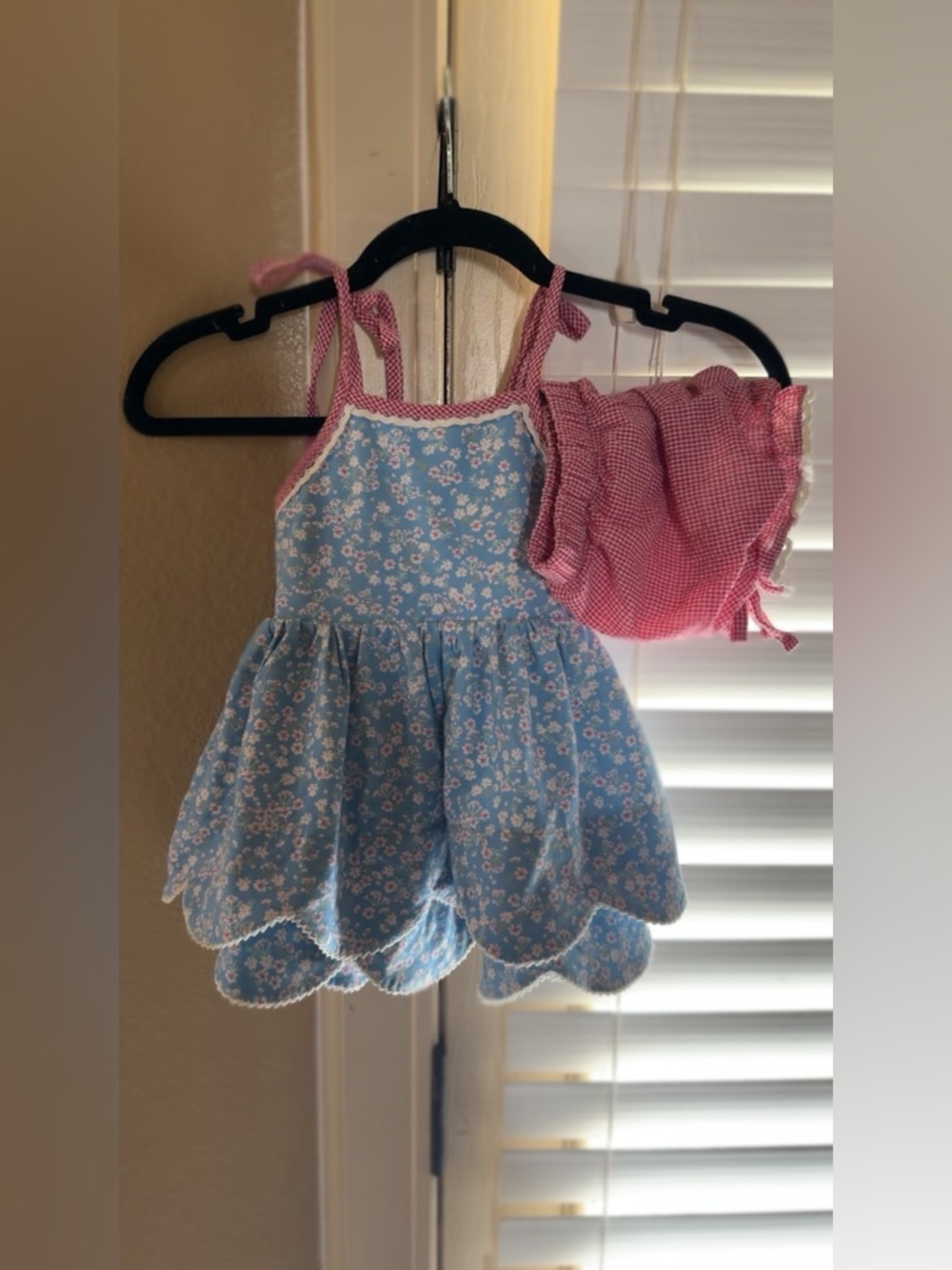 Blue Floral & Pink Gingham Kids Matching Set